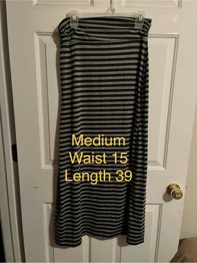 Striped Black and Gray Maxi Skirt - Medium